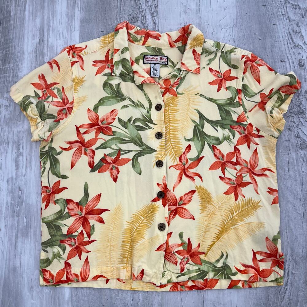 Jamaica Bay Vintage Floral Short Sleeve Tropical Hawaiian Button Down Shirt